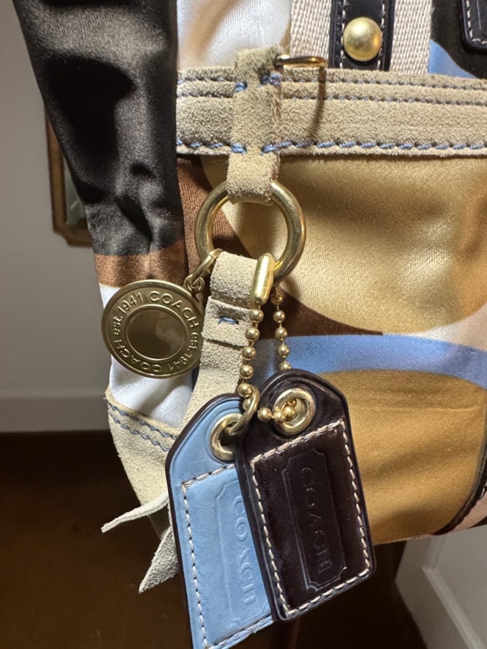 Coach Mini Tote in Beige, Black & Blue Graphic Print - Picture 3 of 7
